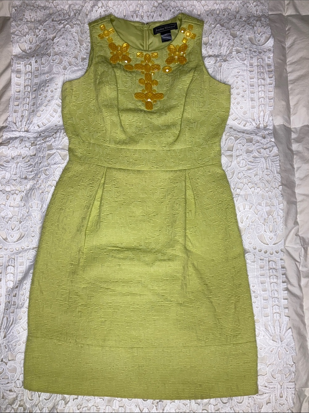 Jessica Howard Lime Green Sleeveless Mini Sheath Dress 4p measurements in pics